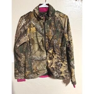 Realtree Camo Pink Trim Softshell Jacket Women's Outdoor Hunting Activewear